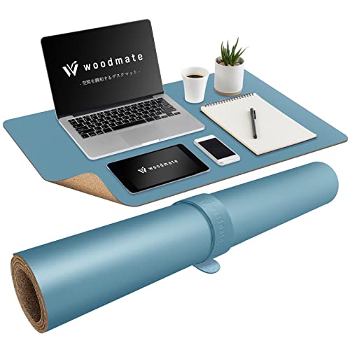 青いデスク 引き出し付き 中型 ライト レザーマット付き 美品 楽天市場